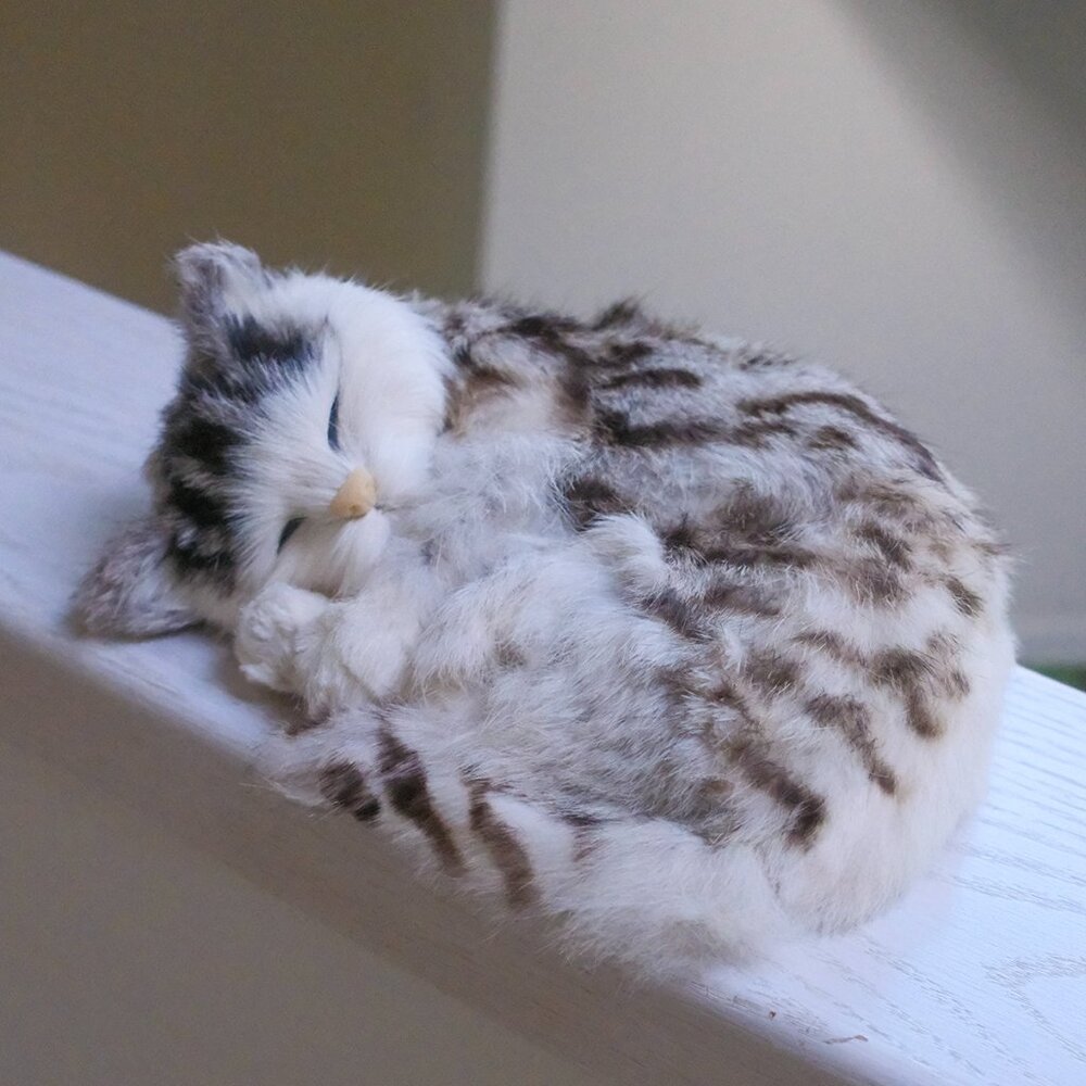 Realistic Furry Brown and Cream Sleeping Cat